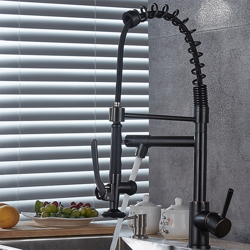 Modern Farmhouse Spring Spout Kitchen Sink Faucet Gooseneck with Pull Down Sprayer Black Dual Mode Standard Clearhalo 'Home Improvement' 'home_improvement' 'home_improvement_kitchen_faucets' 'Kitchen Faucets' 'Kitchen Remodel & Kitchen Fixtures' 'Kitchen Sinks & Faucet Components' 'kitchen_faucets' 7110875