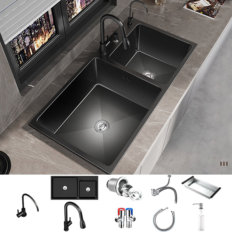 Contemporary Style Kitchen Sink Stainless Steel Drop-In Kitchen Double Sink Sink with Faucet Double Tap for Water Purification Clearhalo 'Home Improvement' 'home_improvement' 'home_improvement_kitchen_sinks' 'Kitchen Remodel & Kitchen Fixtures' 'Kitchen Sinks & Faucet Components' 'Kitchen Sinks' 'kitchen_sinks' 7110883