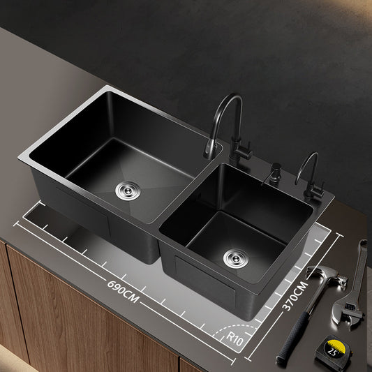 Contemporary Style Kitchen Sink Stainless Steel Drop-In Kitchen Double Sink Clearhalo 'Home Improvement' 'home_improvement' 'home_improvement_kitchen_sinks' 'Kitchen Remodel & Kitchen Fixtures' 'Kitchen Sinks & Faucet Components' 'Kitchen Sinks' 'kitchen_sinks' 7110886