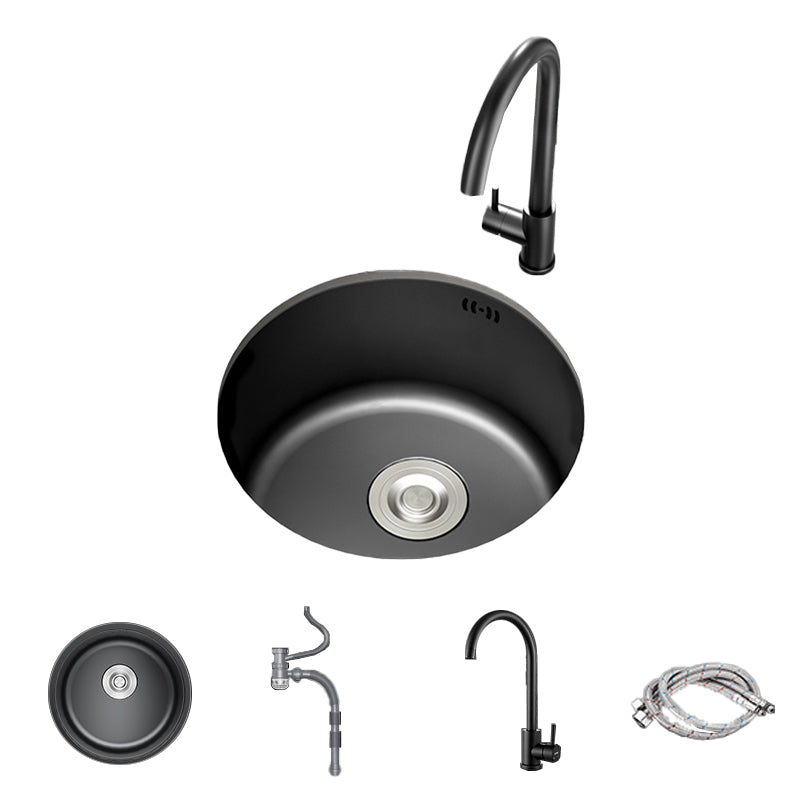 Single Bowl Stainless Steel Sink in black with Strainer Undermount Kitchen Sink Sink with Faucet Round Faucet Clearhalo 'Home Improvement' 'home_improvement' 'home_improvement_kitchen_sinks' 'Kitchen Remodel & Kitchen Fixtures' 'Kitchen Sinks & Faucet Components' 'Kitchen Sinks' 'kitchen_sinks' 7110917