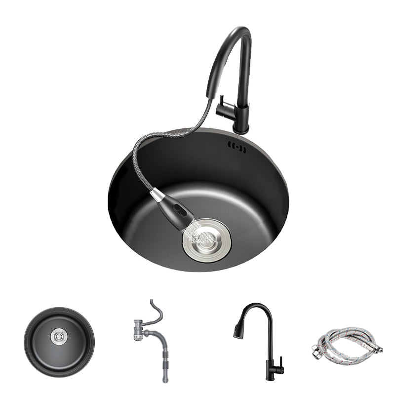 Single Bowl Stainless Steel Sink in black with Strainer Undermount Kitchen Sink Sink with Faucet Stainless Steel Pull Out Faucet Clearhalo 'Home Improvement' 'home_improvement' 'home_improvement_kitchen_sinks' 'Kitchen Remodel & Kitchen Fixtures' 'Kitchen Sinks & Faucet Components' 'Kitchen Sinks' 'kitchen_sinks' 7110919