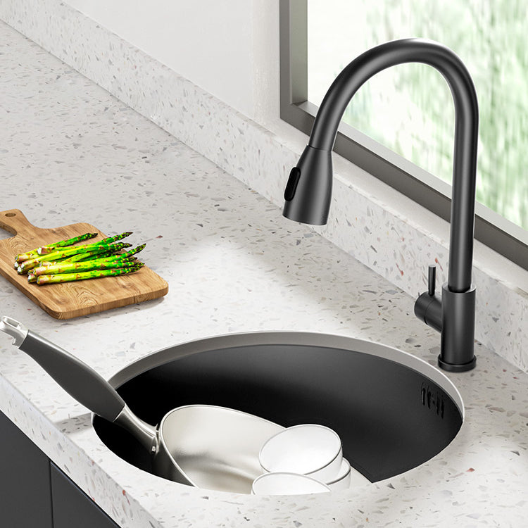 Single Bowl Stainless Steel Sink in black with Strainer Undermount Kitchen Sink Clearhalo 'Home Improvement' 'home_improvement' 'home_improvement_kitchen_sinks' 'Kitchen Remodel & Kitchen Fixtures' 'Kitchen Sinks & Faucet Components' 'Kitchen Sinks' 'kitchen_sinks' 7110922