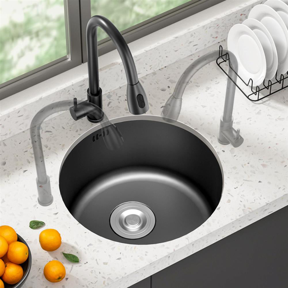 Single Bowl Stainless Steel Sink in black with Strainer Undermount Kitchen Sink Clearhalo 'Home Improvement' 'home_improvement' 'home_improvement_kitchen_sinks' 'Kitchen Remodel & Kitchen Fixtures' 'Kitchen Sinks & Faucet Components' 'Kitchen Sinks' 'kitchen_sinks' 7110928