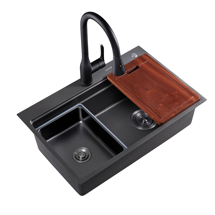 Kitchen Sink Ceramic Rectangular Faucet Pull-out Black Kitchen Sink Clearhalo 'Home Improvement' 'home_improvement' 'home_improvement_kitchen_sinks' 'Kitchen Remodel & Kitchen Fixtures' 'Kitchen Sinks & Faucet Components' 'Kitchen Sinks' 'kitchen_sinks' 7110941
