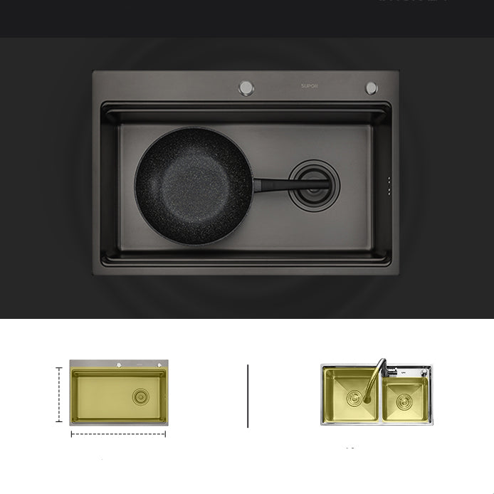 Kitchen Sink Ceramic Rectangular Faucet Pull-out Black Kitchen Sink Clearhalo 'Home Improvement' 'home_improvement' 'home_improvement_kitchen_sinks' 'Kitchen Remodel & Kitchen Fixtures' 'Kitchen Sinks & Faucet Components' 'Kitchen Sinks' 'kitchen_sinks' 7110943