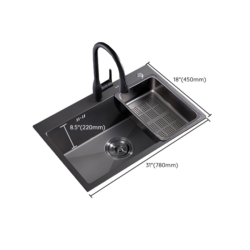 Kitchen Sink Ceramic Rectangular Faucet Pull-out Black Kitchen Sink Clearhalo 'Home Improvement' 'home_improvement' 'home_improvement_kitchen_sinks' 'Kitchen Remodel & Kitchen Fixtures' 'Kitchen Sinks & Faucet Components' 'Kitchen Sinks' 'kitchen_sinks' 7110955