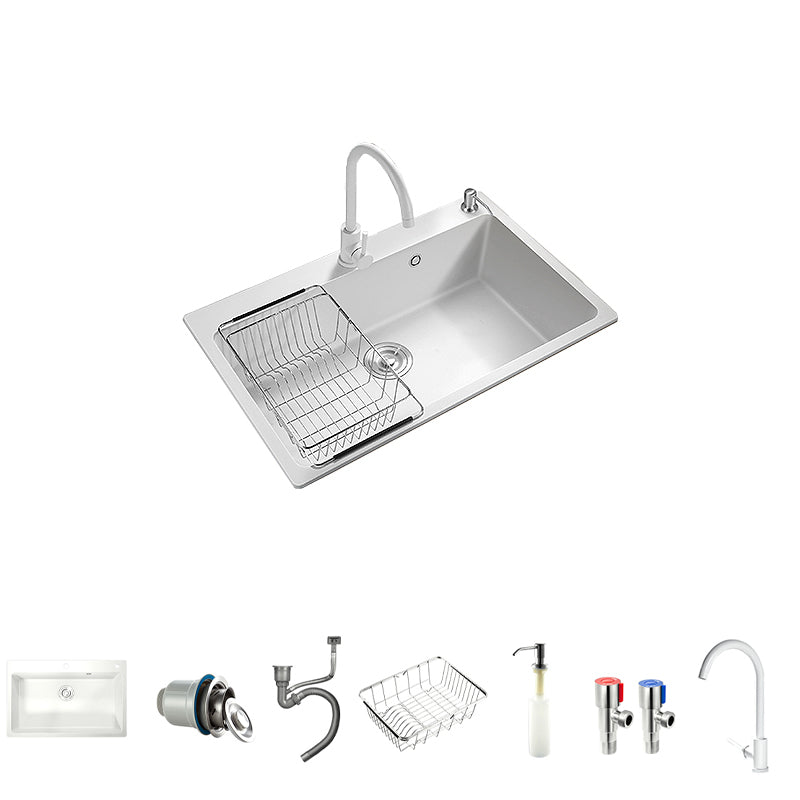 Kitchen Sink Ceramic Rectangular Anti-spill Pull-out Faucet Sink Sink with Faucet Gooseneck Faucet Clearhalo 'Home Improvement' 'home_improvement' 'home_improvement_kitchen_sinks' 'Kitchen Remodel & Kitchen Fixtures' 'Kitchen Sinks & Faucet Components' 'Kitchen Sinks' 'kitchen_sinks' 7110959