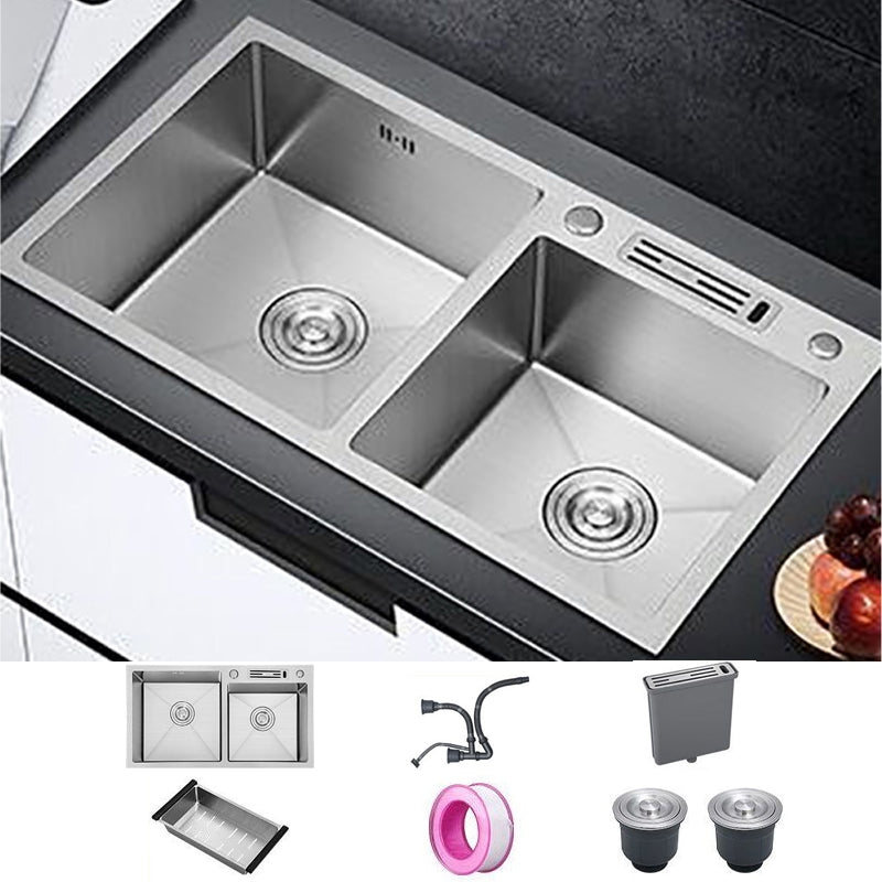 Drop-In Kitchen Sink Stainless Steel Modern Style Rectangle Kitchen Double Sink Sink Only None Clearhalo 'Home Improvement' 'home_improvement' 'home_improvement_kitchen_sinks' 'Kitchen Remodel & Kitchen Fixtures' 'Kitchen Sinks & Faucet Components' 'Kitchen Sinks' 'kitchen_sinks' 7110986