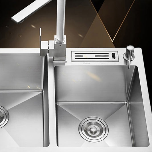 Drop-In Kitchen Sink Stainless Steel Modern Style Rectangle Kitchen Double Sink Clearhalo 'Home Improvement' 'home_improvement' 'home_improvement_kitchen_sinks' 'Kitchen Remodel & Kitchen Fixtures' 'Kitchen Sinks & Faucet Components' 'Kitchen Sinks' 'kitchen_sinks' 7110992