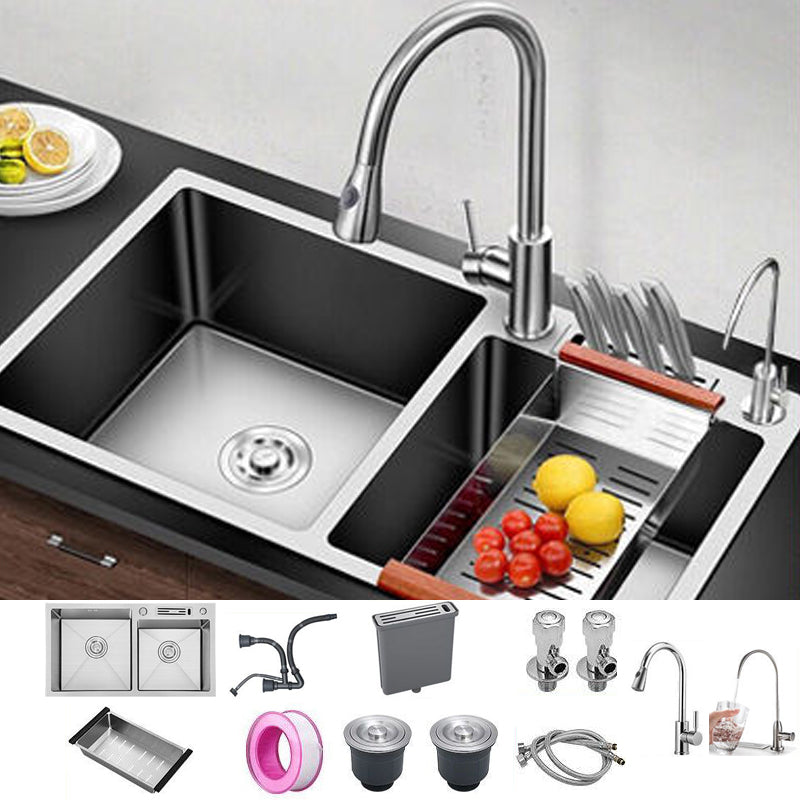 Drop-In Kitchen Sink Stainless Steel Modern Style Rectangle Kitchen Double Sink Sink with Faucet Double Tap for Water Purification Clearhalo 'Home Improvement' 'home_improvement' 'home_improvement_kitchen_sinks' 'Kitchen Remodel & Kitchen Fixtures' 'Kitchen Sinks & Faucet Components' 'Kitchen Sinks' 'kitchen_sinks' 7110993