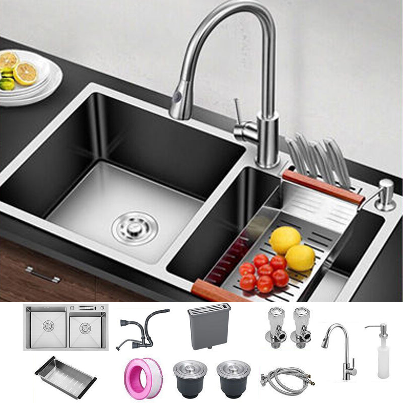 Drop-In Kitchen Sink Stainless Steel Modern Style Rectangle Kitchen Double Sink Sink with Faucet Pull Out Faucet Clearhalo 'Home Improvement' 'home_improvement' 'home_improvement_kitchen_sinks' 'Kitchen Remodel & Kitchen Fixtures' 'Kitchen Sinks & Faucet Components' 'Kitchen Sinks' 'kitchen_sinks' 7110995