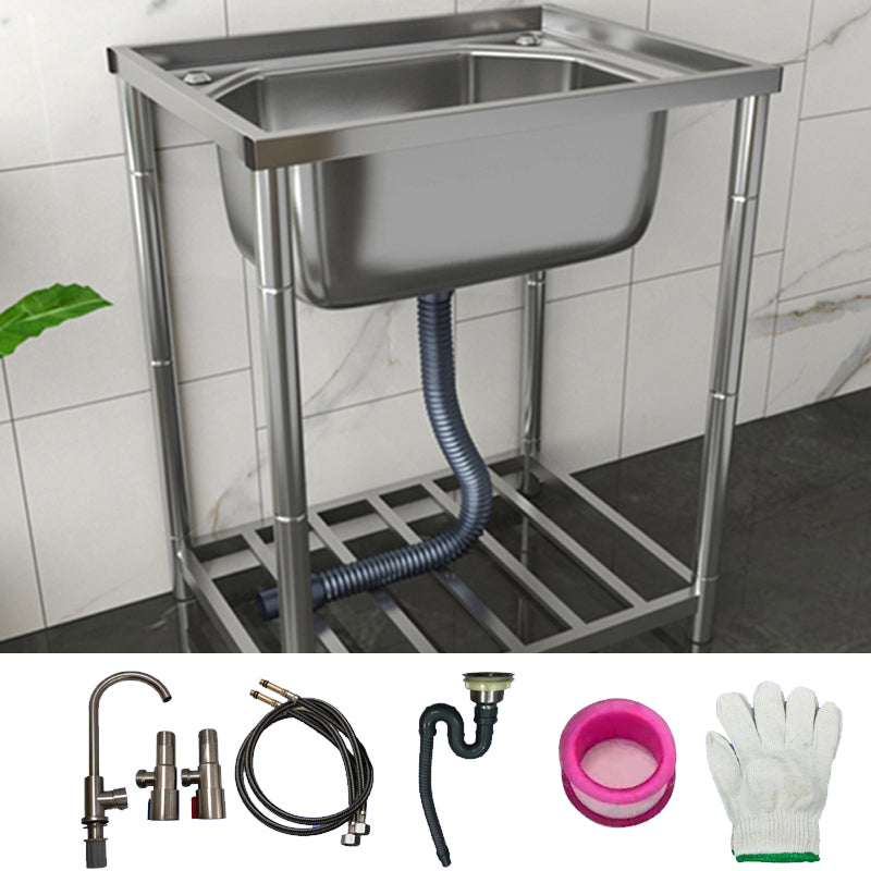 Modern Style Kitchen Sink Stainless Steel All-in-one Kitchen Sink with Drain Assembly 25"L x 19"W x 31"H Sink with Faucet Hot/Cold Water Dispensers Clearhalo 'Home Improvement' 'home_improvement' 'home_improvement_kitchen_sinks' 'Kitchen Remodel & Kitchen Fixtures' 'Kitchen Sinks & Faucet Components' 'Kitchen Sinks' 'kitchen_sinks' 7111032