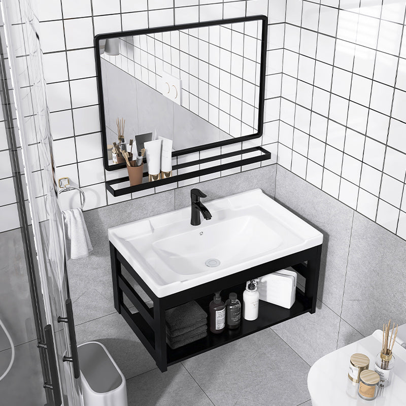 Contemporary Bathroom Sink Vanity Metal Wall-Mounted Bathroom Sink Vanity Vanity & Faucet & Mirrors 24"L x 16"W x 16.5"H Clearhalo 'Bathroom Remodel & Bathroom Fixtures' 'Bathroom Vanities' 'bathroom_vanities' 'Home Improvement' 'home_improvement' 'home_improvement_bathroom_vanities' 7111050