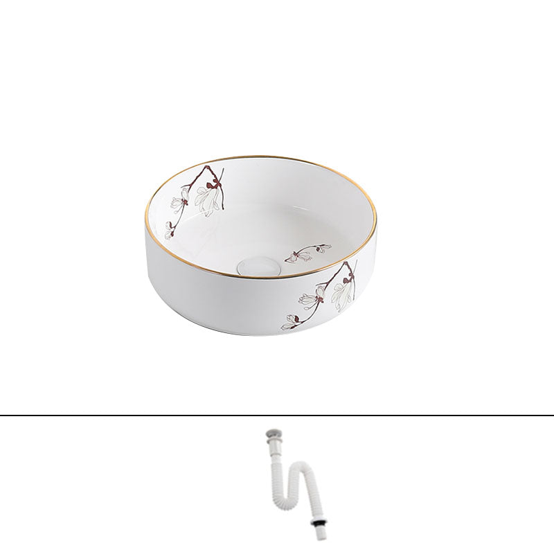 Traditional Vessel Sink Round Porcelain with Faucet Vessel Bathroom Sink 14"L x 14"W x 5"H Sink Clearhalo 'Bathroom Remodel & Bathroom Fixtures' 'Bathroom Sinks & Faucet Components' 'Bathroom Sinks' 'bathroom_sink' 'Home Improvement' 'home_improvement' 'home_improvement_bathroom_sink' 7111132