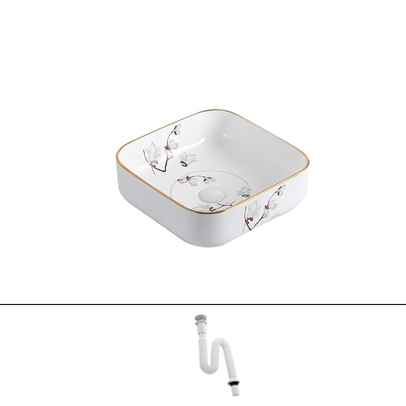 Traditional Vessel Sink Round Porcelain with Faucet Vessel Bathroom Sink 15.4"L x 15.4"W x 5.5"H Sink Clearhalo 'Bathroom Remodel & Bathroom Fixtures' 'Bathroom Sinks & Faucet Components' 'Bathroom Sinks' 'bathroom_sink' 'Home Improvement' 'home_improvement' 'home_improvement_bathroom_sink' 7111141