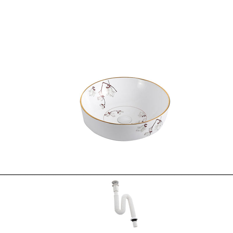 Traditional Vessel Sink Round Porcelain with Faucet Vessel Bathroom Sink 17"L x 17"W x 6"H Sink Clearhalo 'Bathroom Remodel & Bathroom Fixtures' 'Bathroom Sinks & Faucet Components' 'Bathroom Sinks' 'bathroom_sink' 'Home Improvement' 'home_improvement' 'home_improvement_bathroom_sink' 7111147