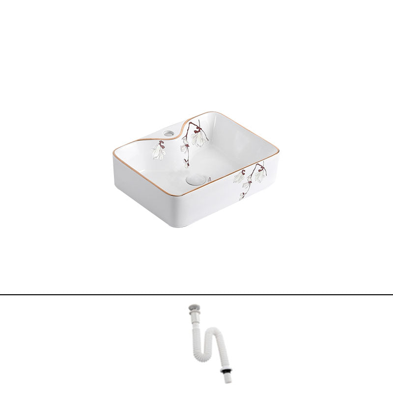 Traditional Vessel Sink Round Porcelain with Faucet Vessel Bathroom Sink 16"L x 12"W x 6"H(Faucet Hole Included) Sink Clearhalo 'Bathroom Remodel & Bathroom Fixtures' 'Bathroom Sinks & Faucet Components' 'Bathroom Sinks' 'bathroom_sink' 'Home Improvement' 'home_improvement' 'home_improvement_bathroom_sink' 7111150