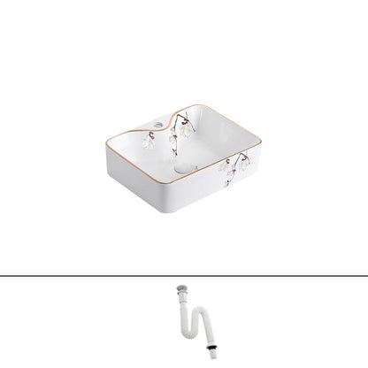 Traditional Vessel Sink Round Porcelain with Faucet Vessel Bathroom Sink 16"L x 12"W x 6"H(Faucet Hole Included) Sink Clearhalo 'Bathroom Remodel & Bathroom Fixtures' 'Bathroom Sinks & Faucet Components' 'Bathroom Sinks' 'bathroom_sink' 'Home Improvement' 'home_improvement' 'home_improvement_bathroom_sink' 7111150