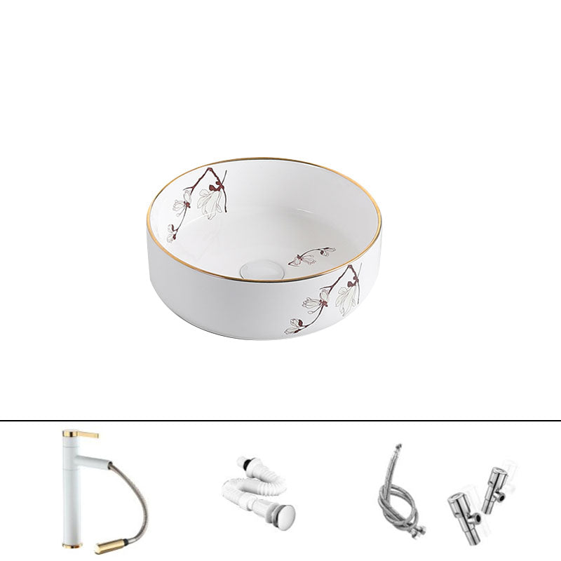 Traditional Vessel Sink Round Porcelain with Faucet Vessel Bathroom Sink 15.7"L x 15.7"W x 5.1"H Sink with Faucet Clearhalo 'Bathroom Remodel & Bathroom Fixtures' 'Bathroom Sinks & Faucet Components' 'Bathroom Sinks' 'bathroom_sink' 'Home Improvement' 'home_improvement' 'home_improvement_bathroom_sink' 7111154