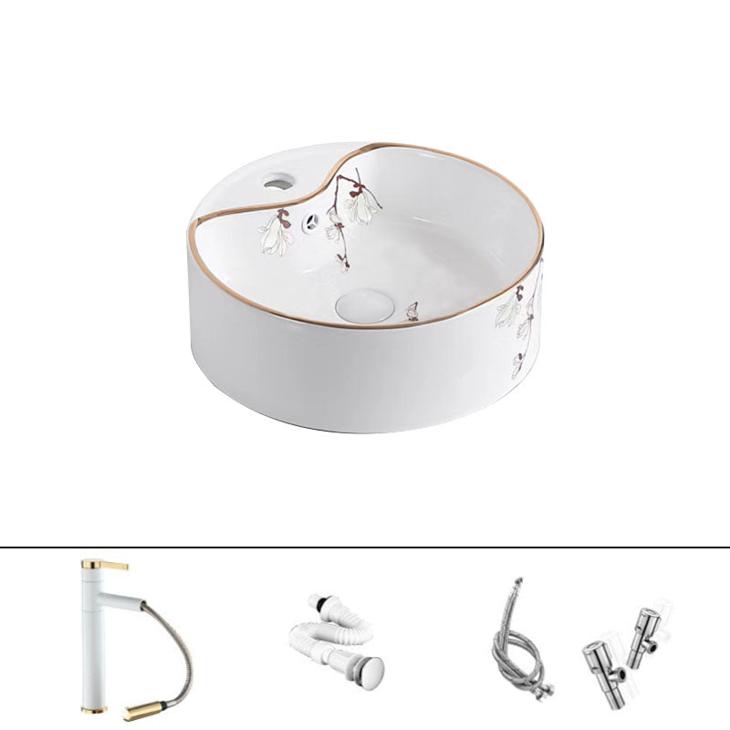 Traditional Vessel Sink Round Porcelain with Faucet Vessel Bathroom Sink 14.2"L x 14.2"W x 5.5"H Sink with Faucet Clearhalo 'Bathroom Remodel & Bathroom Fixtures' 'Bathroom Sinks & Faucet Components' 'Bathroom Sinks' 'bathroom_sink' 'Home Improvement' 'home_improvement' 'home_improvement_bathroom_sink' 7111155