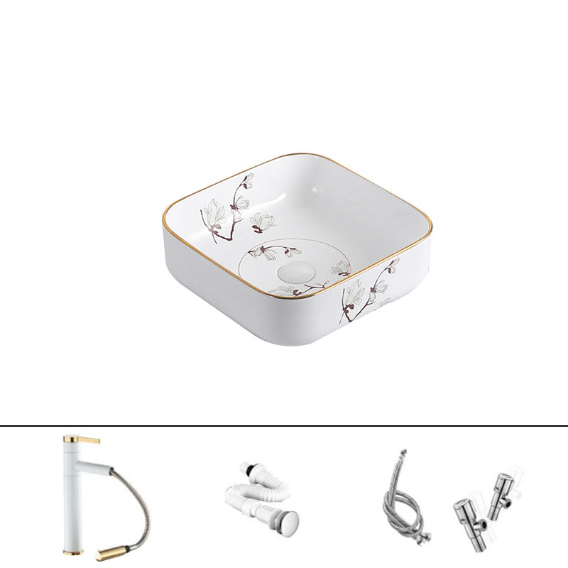 Traditional Vessel Sink Round Porcelain with Faucet Vessel Bathroom Sink 15.4"L x 15.4"W x 5.5"H Sink with Faucet Clearhalo 'Bathroom Remodel & Bathroom Fixtures' 'Bathroom Sinks & Faucet Components' 'Bathroom Sinks' 'bathroom_sink' 'Home Improvement' 'home_improvement' 'home_improvement_bathroom_sink' 7111156