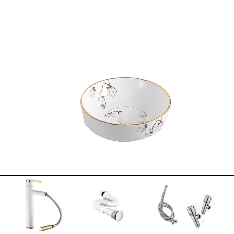 Traditional Vessel Sink Round Porcelain with Faucet Vessel Bathroom Sink 17"L x 17"W x 6"H Sink with Faucet Clearhalo 'Bathroom Remodel & Bathroom Fixtures' 'Bathroom Sinks & Faucet Components' 'Bathroom Sinks' 'bathroom_sink' 'Home Improvement' 'home_improvement' 'home_improvement_bathroom_sink' 7111159