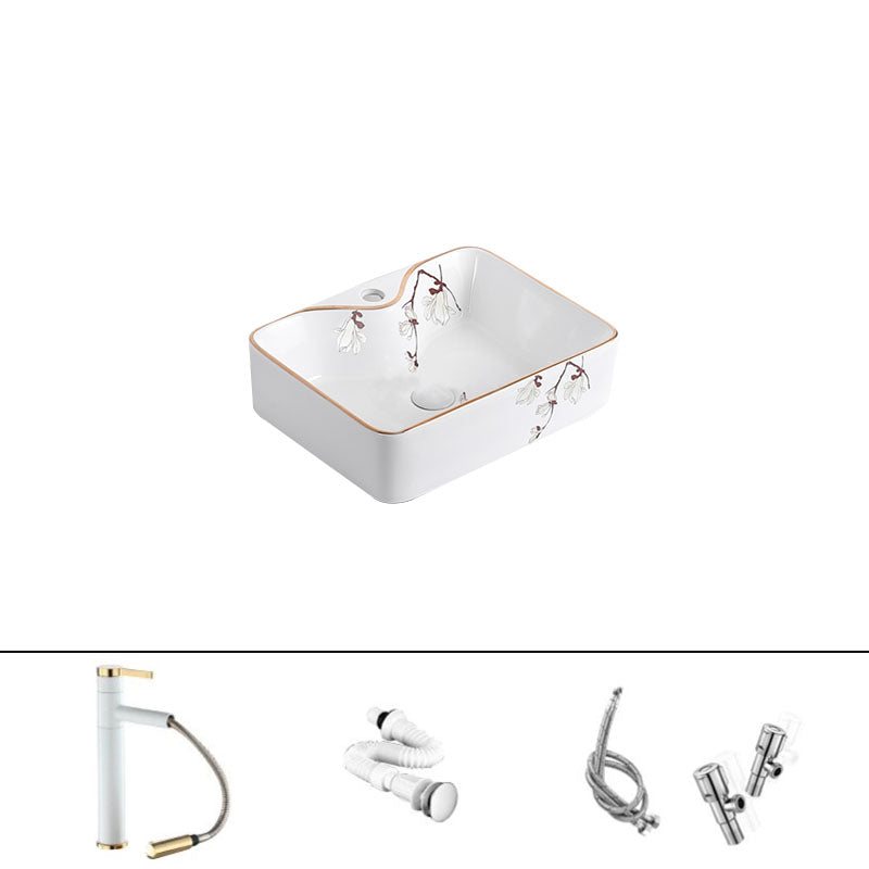 Traditional Vessel Sink Round Porcelain with Faucet Vessel Bathroom Sink 16"L x 12"W x 6"H(Faucet Hole Included) Sink with Faucet Clearhalo 'Bathroom Remodel & Bathroom Fixtures' 'Bathroom Sinks & Faucet Components' 'Bathroom Sinks' 'bathroom_sink' 'Home Improvement' 'home_improvement' 'home_improvement_bathroom_sink' 7111160