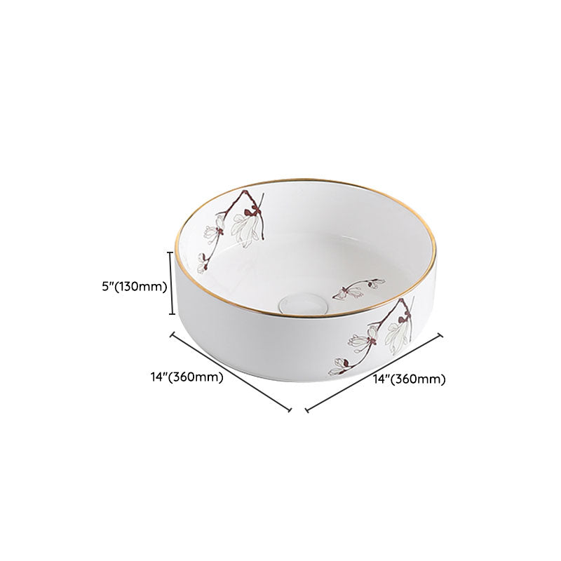 Traditional Vessel Sink Round Porcelain with Faucet Vessel Bathroom Sink Clearhalo 'Bathroom Remodel & Bathroom Fixtures' 'Bathroom Sinks & Faucet Components' 'Bathroom Sinks' 'bathroom_sink' 'Home Improvement' 'home_improvement' 'home_improvement_bathroom_sink' 7111168