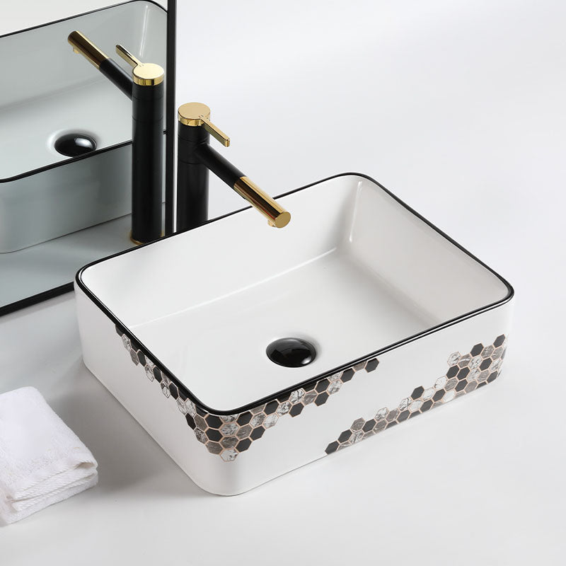 Modern Vessel Bathroom Sink Rectangular Porcelain with Pop-Up Drain Vessel Lavatory Sink 16"L x 12"W x 5"H Sink with Faucet Clearhalo 'Bathroom Remodel & Bathroom Fixtures' 'Bathroom Sinks & Faucet Components' 'Bathroom Sinks' 'bathroom_sink' 'Home Improvement' 'home_improvement' 'home_improvement_bathroom_sink' 7111171