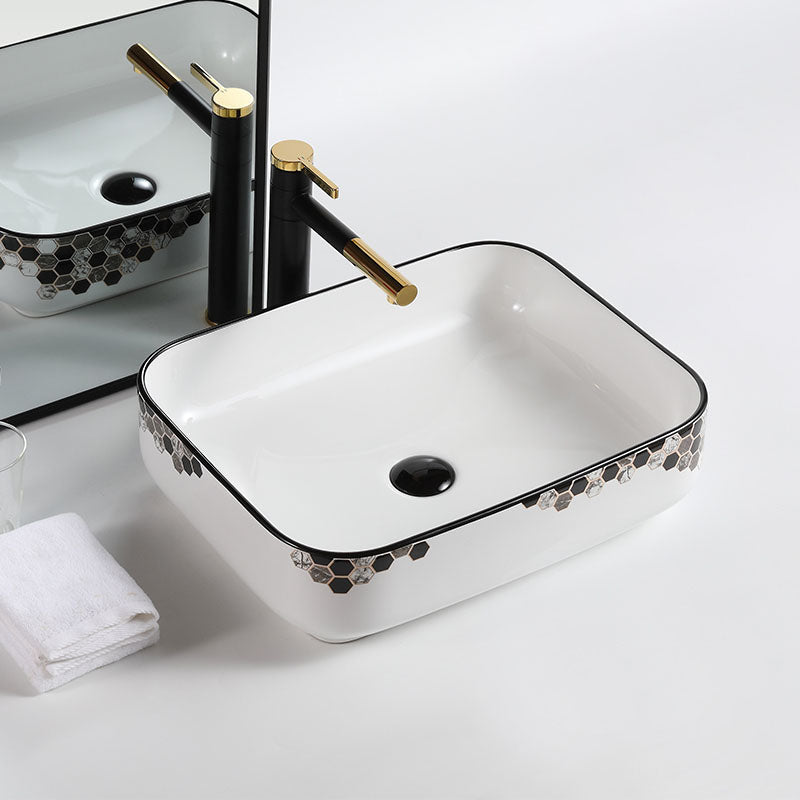 Modern Vessel Bathroom Sink Rectangular Porcelain with Pop-Up Drain Vessel Lavatory Sink Clearhalo 'Bathroom Remodel & Bathroom Fixtures' 'Bathroom Sinks & Faucet Components' 'Bathroom Sinks' 'bathroom_sink' 'Home Improvement' 'home_improvement' 'home_improvement_bathroom_sink' 7111176