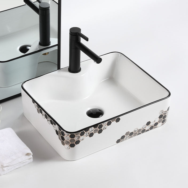 Modern Vessel Bathroom Sink Rectangular Porcelain with Pop-Up Drain Vessel Lavatory Sink Clearhalo 'Bathroom Remodel & Bathroom Fixtures' 'Bathroom Sinks & Faucet Components' 'Bathroom Sinks' 'bathroom_sink' 'Home Improvement' 'home_improvement' 'home_improvement_bathroom_sink' 7111178