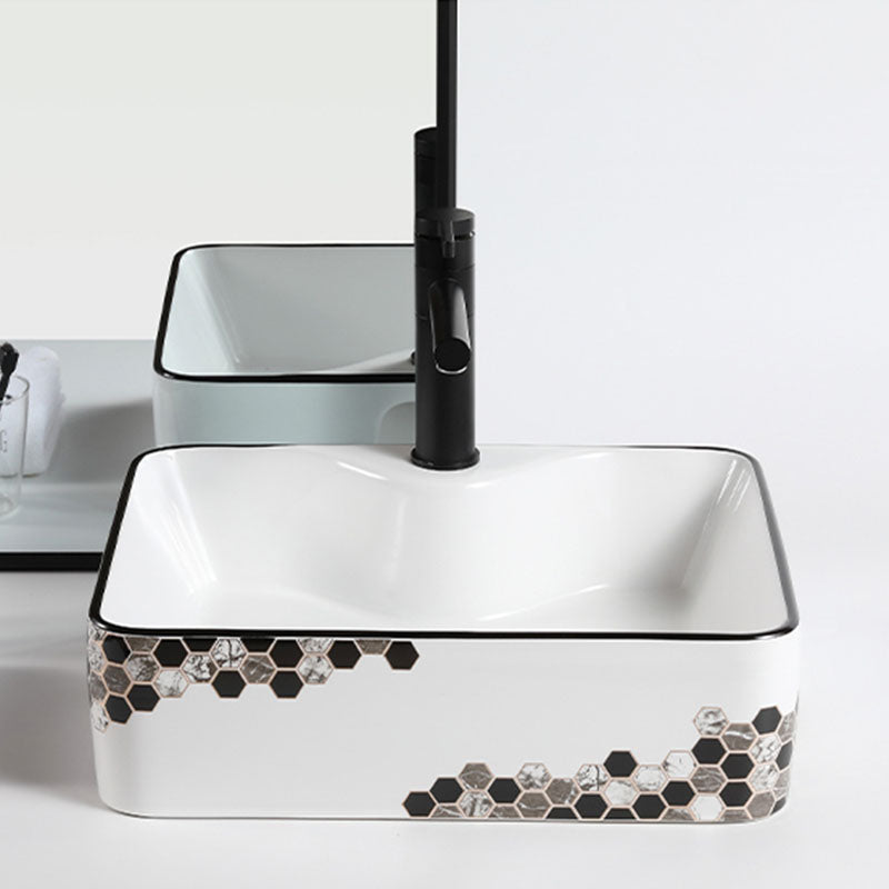 Modern Vessel Bathroom Sink Rectangular Porcelain with Pop-Up Drain Vessel Lavatory Sink Clearhalo 'Bathroom Remodel & Bathroom Fixtures' 'Bathroom Sinks & Faucet Components' 'Bathroom Sinks' 'bathroom_sink' 'Home Improvement' 'home_improvement' 'home_improvement_bathroom_sink' 7111188