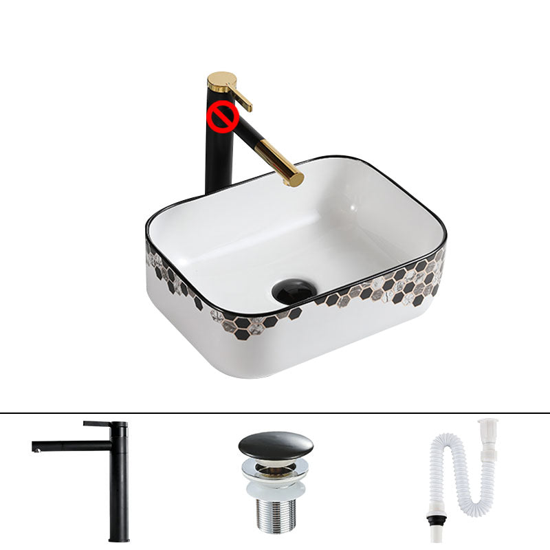 Modern Vessel Bathroom Sink Rectangular Porcelain with Pop-Up Drain Vessel Lavatory Sink 16"L x 12"W x 6"H Sink with Faucet Clearhalo 'Bathroom Remodel & Bathroom Fixtures' 'Bathroom Sinks & Faucet Components' 'Bathroom Sinks' 'bathroom_sink' 'Home Improvement' 'home_improvement' 'home_improvement_bathroom_sink' 7111194