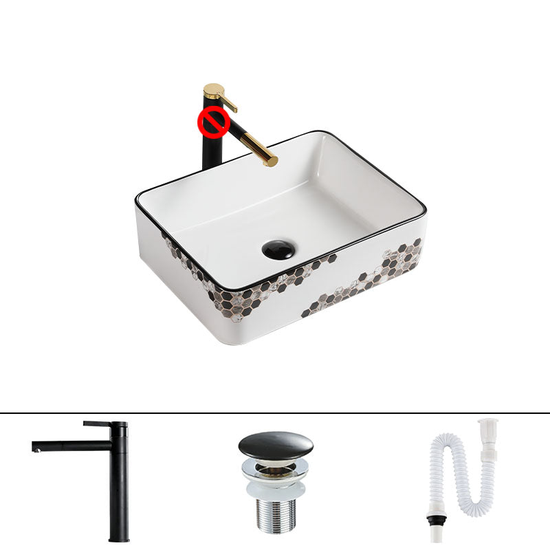 Modern Vessel Bathroom Sink Rectangular Porcelain with Pop-Up Drain Vessel Lavatory Sink 18.9"L x 14.6"W x 5.3"H Sink with Faucet Clearhalo 'Bathroom Remodel & Bathroom Fixtures' 'Bathroom Sinks & Faucet Components' 'Bathroom Sinks' 'bathroom_sink' 'Home Improvement' 'home_improvement' 'home_improvement_bathroom_sink' 7111197
