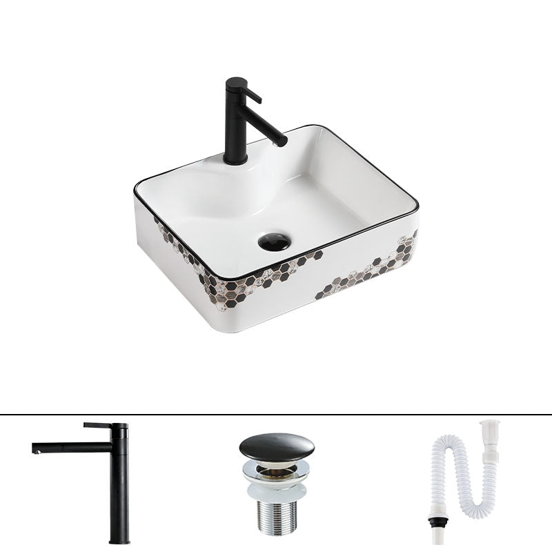 Modern Vessel Bathroom Sink Rectangular Porcelain with Pop-Up Drain Vessel Lavatory Sink 19"L x 15"W x 5"H Sink with Faucet Clearhalo 'Bathroom Remodel & Bathroom Fixtures' 'Bathroom Sinks & Faucet Components' 'Bathroom Sinks' 'bathroom_sink' 'Home Improvement' 'home_improvement' 'home_improvement_bathroom_sink' 7111201