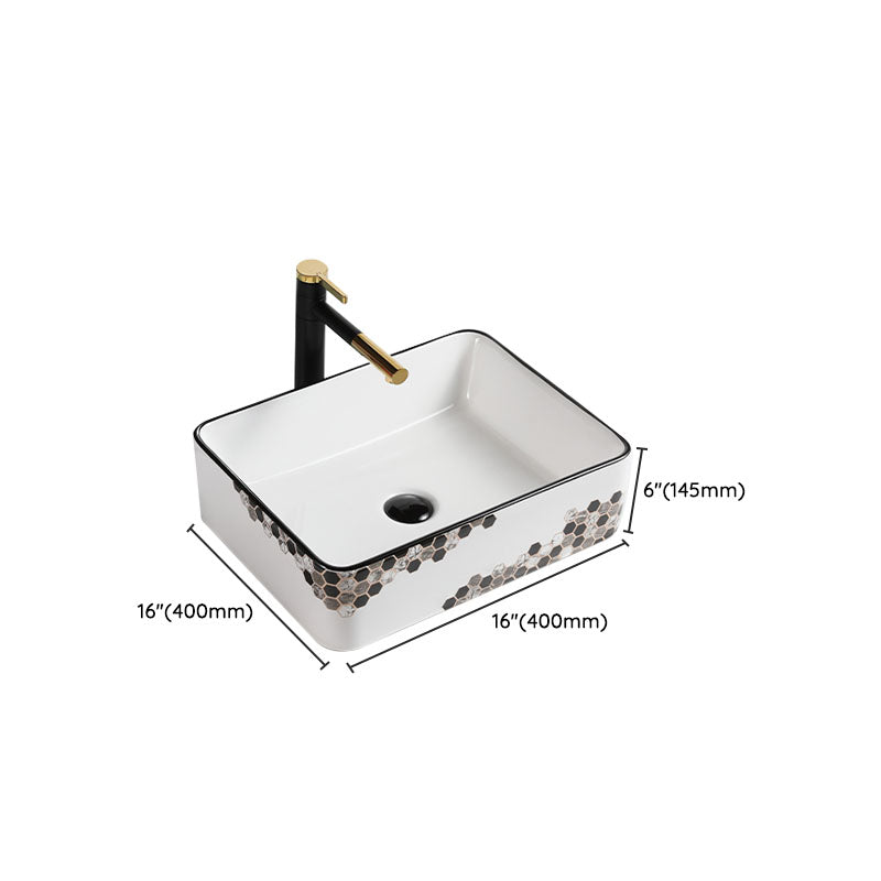 Modern Vessel Bathroom Sink Rectangular Porcelain with Pop-Up Drain Vessel Lavatory Sink Clearhalo 'Bathroom Remodel & Bathroom Fixtures' 'Bathroom Sinks & Faucet Components' 'Bathroom Sinks' 'bathroom_sink' 'Home Improvement' 'home_improvement' 'home_improvement_bathroom_sink' 7111207