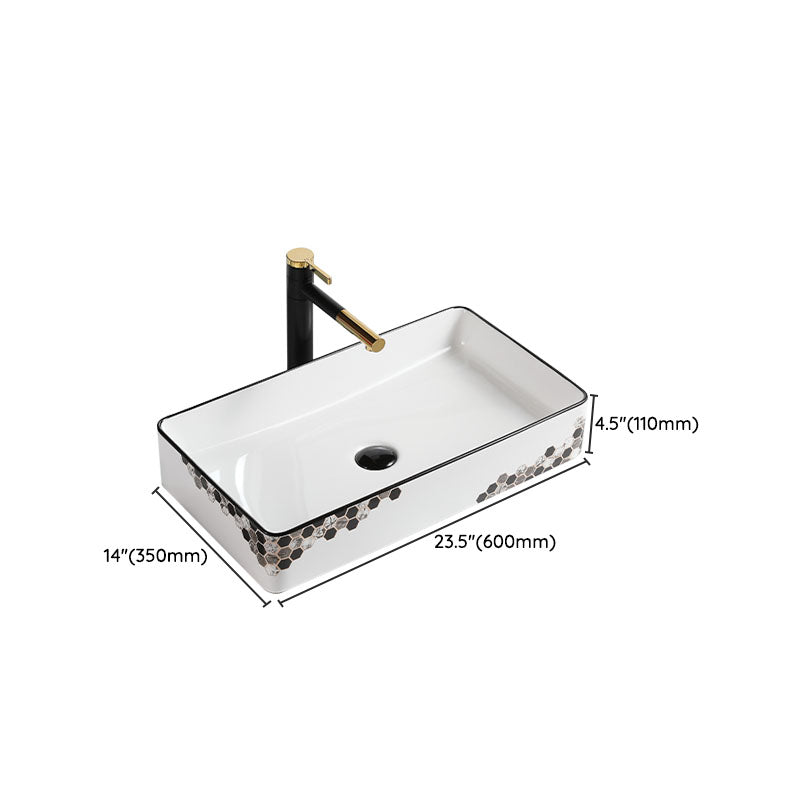 Modern Vessel Bathroom Sink Rectangular Porcelain with Pop-Up Drain Vessel Lavatory Sink Clearhalo 'Bathroom Remodel & Bathroom Fixtures' 'Bathroom Sinks & Faucet Components' 'Bathroom Sinks' 'bathroom_sink' 'Home Improvement' 'home_improvement' 'home_improvement_bathroom_sink' 7111209