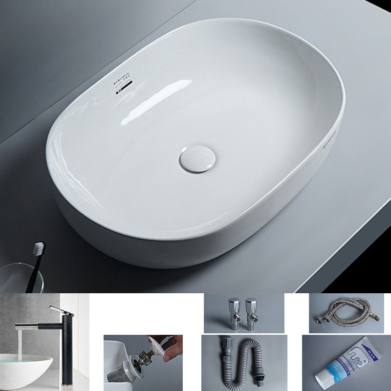 White Vessel Sink Faucet Porcelain Bathroom Sink with Pop-Up Drain 24"L x 17"W x 6"H Sink with Faucet Clearhalo 'Bathroom Remodel & Bathroom Fixtures' 'Bathroom Sinks & Faucet Components' 'Bathroom Sinks' 'bathroom_sink' 'Home Improvement' 'home_improvement' 'home_improvement_bathroom_sink' 7111218