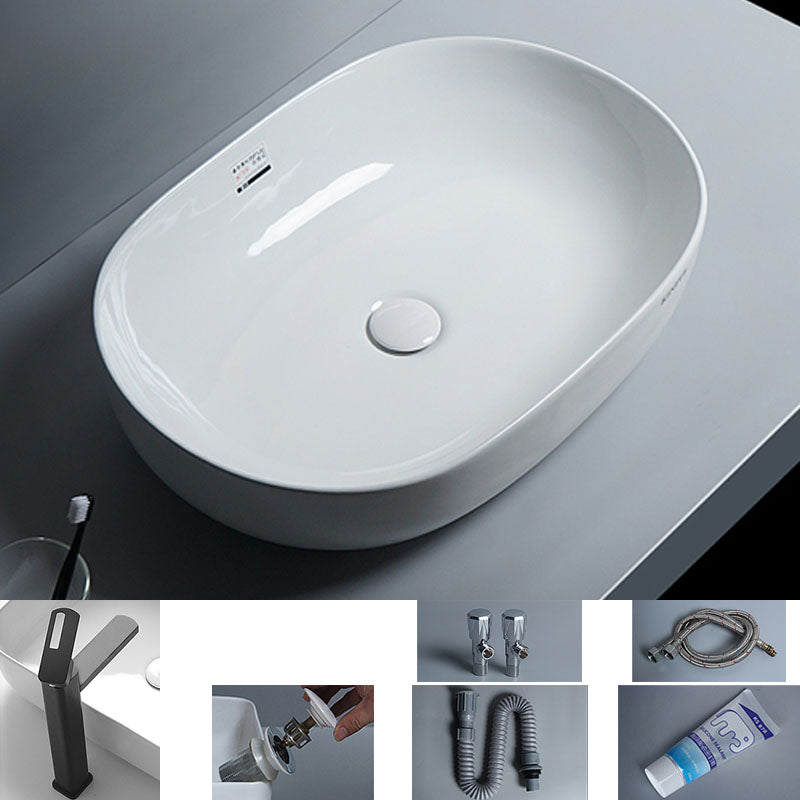 White Vessel Sink Faucet Porcelain Bathroom Sink with Pop-Up Drain 24"L x 17"W x 6"H Square Faucet Sink with Faucet Clearhalo 'Bathroom Remodel & Bathroom Fixtures' 'Bathroom Sinks & Faucet Components' 'Bathroom Sinks' 'bathroom_sink' 'Home Improvement' 'home_improvement' 'home_improvement_bathroom_sink' 7111219