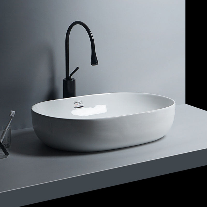 White Vessel Sink Faucet Porcelain Bathroom Sink with Pop-Up Drain Clearhalo 'Bathroom Remodel & Bathroom Fixtures' 'Bathroom Sinks & Faucet Components' 'Bathroom Sinks' 'bathroom_sink' 'Home Improvement' 'home_improvement' 'home_improvement_bathroom_sink' 7111221