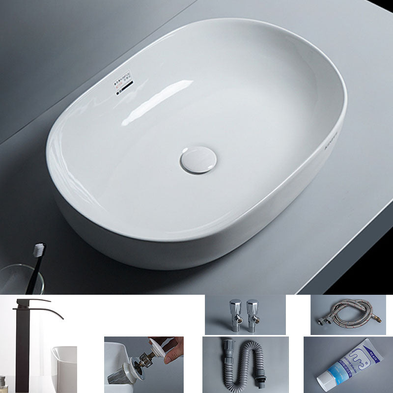 White Vessel Sink Faucet Porcelain Bathroom Sink with Pop-Up Drain 24"L x 17"W x 6"H Waterfall Faucet Sink with Faucet Clearhalo 'Bathroom Remodel & Bathroom Fixtures' 'Bathroom Sinks & Faucet Components' 'Bathroom Sinks' 'bathroom_sink' 'Home Improvement' 'home_improvement' 'home_improvement_bathroom_sink' 7111222