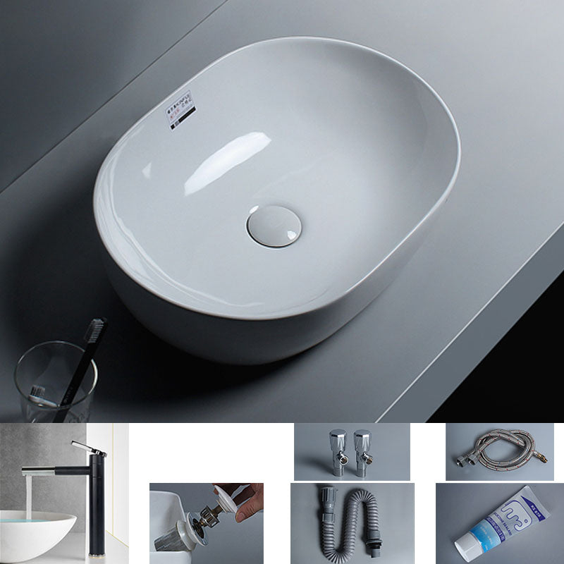 White Vessel Sink Faucet Porcelain Bathroom Sink with Pop-Up Drain 19"L x 14"W x 5"H Pull Out Faucet Sink with Faucet Clearhalo 'Bathroom Remodel & Bathroom Fixtures' 'Bathroom Sinks & Faucet Components' 'Bathroom Sinks' 'bathroom_sink' 'Home Improvement' 'home_improvement' 'home_improvement_bathroom_sink' 7111226