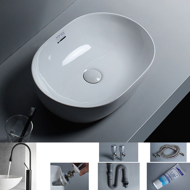 White Vessel Sink Faucet Porcelain Bathroom Sink with Pop-Up Drain 19"L x 14"W x 5"H Droplet Faucet Sink with Faucet Clearhalo 'Bathroom Remodel & Bathroom Fixtures' 'Bathroom Sinks & Faucet Components' 'Bathroom Sinks' 'bathroom_sink' 'Home Improvement' 'home_improvement' 'home_improvement_bathroom_sink' 7111231