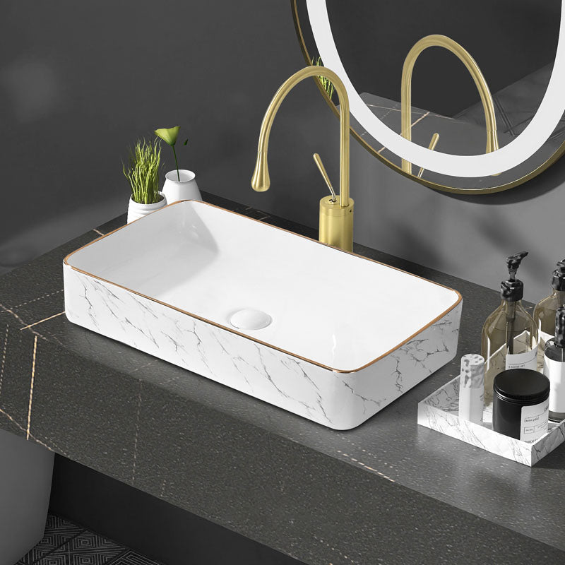 Modern Vessel Lavatory Sink Rectangular Porcelain Shut-Off Valve Included Bathroom Sink Clearhalo 'Bathroom Remodel & Bathroom Fixtures' 'Bathroom Sinks & Faucet Components' 'Bathroom Sinks' 'bathroom_sink' 'Home Improvement' 'home_improvement' 'home_improvement_bathroom_sink' 7111235