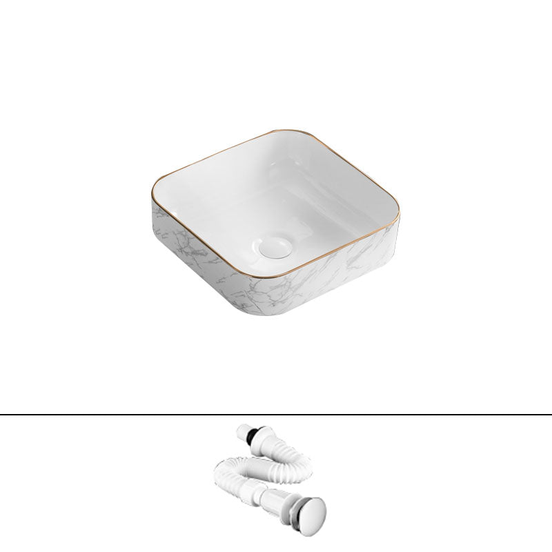 Modern Vessel Lavatory Sink Rectangular Porcelain Shut-Off Valve Included Bathroom Sink 15.4"L x 15.4"W x 5.5"H Sink Clearhalo 'Bathroom Remodel & Bathroom Fixtures' 'Bathroom Sinks & Faucet Components' 'Bathroom Sinks' 'bathroom_sink' 'Home Improvement' 'home_improvement' 'home_improvement_bathroom_sink' 7111243