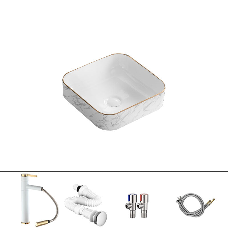 Modern Vessel Lavatory Sink Rectangular Porcelain Shut-Off Valve Included Bathroom Sink 15.4"L x 15.4"W x 5.5"H Sink with Faucet Clearhalo 'Bathroom Remodel & Bathroom Fixtures' 'Bathroom Sinks & Faucet Components' 'Bathroom Sinks' 'bathroom_sink' 'Home Improvement' 'home_improvement' 'home_improvement_bathroom_sink' 7111256