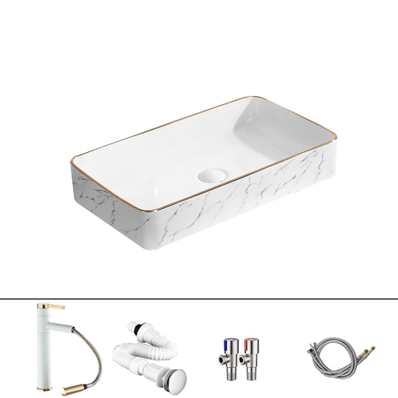 Modern Vessel Lavatory Sink Rectangular Porcelain Shut-Off Valve Included Bathroom Sink 24"L x 13.4"W x 4.3"H Sink with Faucet Clearhalo 'Bathroom Remodel & Bathroom Fixtures' 'Bathroom Sinks & Faucet Components' 'Bathroom Sinks' 'bathroom_sink' 'Home Improvement' 'home_improvement' 'home_improvement_bathroom_sink' 7111257