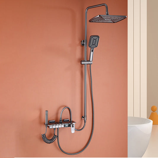 Grey Shower System Square Lever Handle Shower Hose Wall-Mounted Shower Arm Shower System Clearhalo 'Bathroom Remodel & Bathroom Fixtures' 'Home Improvement' 'home_improvement' 'home_improvement_shower_faucets' 'Shower Faucets & Systems' 'shower_faucets' 'Showers & Bathtubs Plumbing' 'Showers & Bathtubs' 7111418