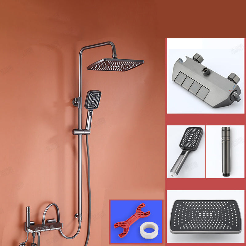 Grey Shower System Square Lever Handle Shower Hose Wall-Mounted Shower Arm Shower System Temperature Control Digital Display Not Included Clearhalo 'Bathroom Remodel & Bathroom Fixtures' 'Home Improvement' 'home_improvement' 'home_improvement_shower_faucets' 'Shower Faucets & Systems' 'shower_faucets' 'Showers & Bathtubs Plumbing' 'Showers & Bathtubs' 7111419