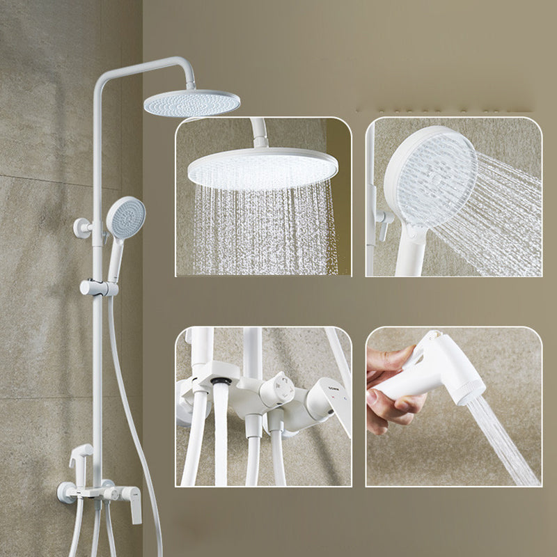 Wall Mounted Shower Head Combo Contemporary Metal Shower System White 10"L x 10"W Slide Bar Included Clearhalo 'Bathroom Remodel & Bathroom Fixtures' 'Home Improvement' 'home_improvement' 'home_improvement_shower_faucets' 'Shower Faucets & Systems' 'shower_faucets' 'Showers & Bathtubs Plumbing' 'Showers & Bathtubs' 7111463